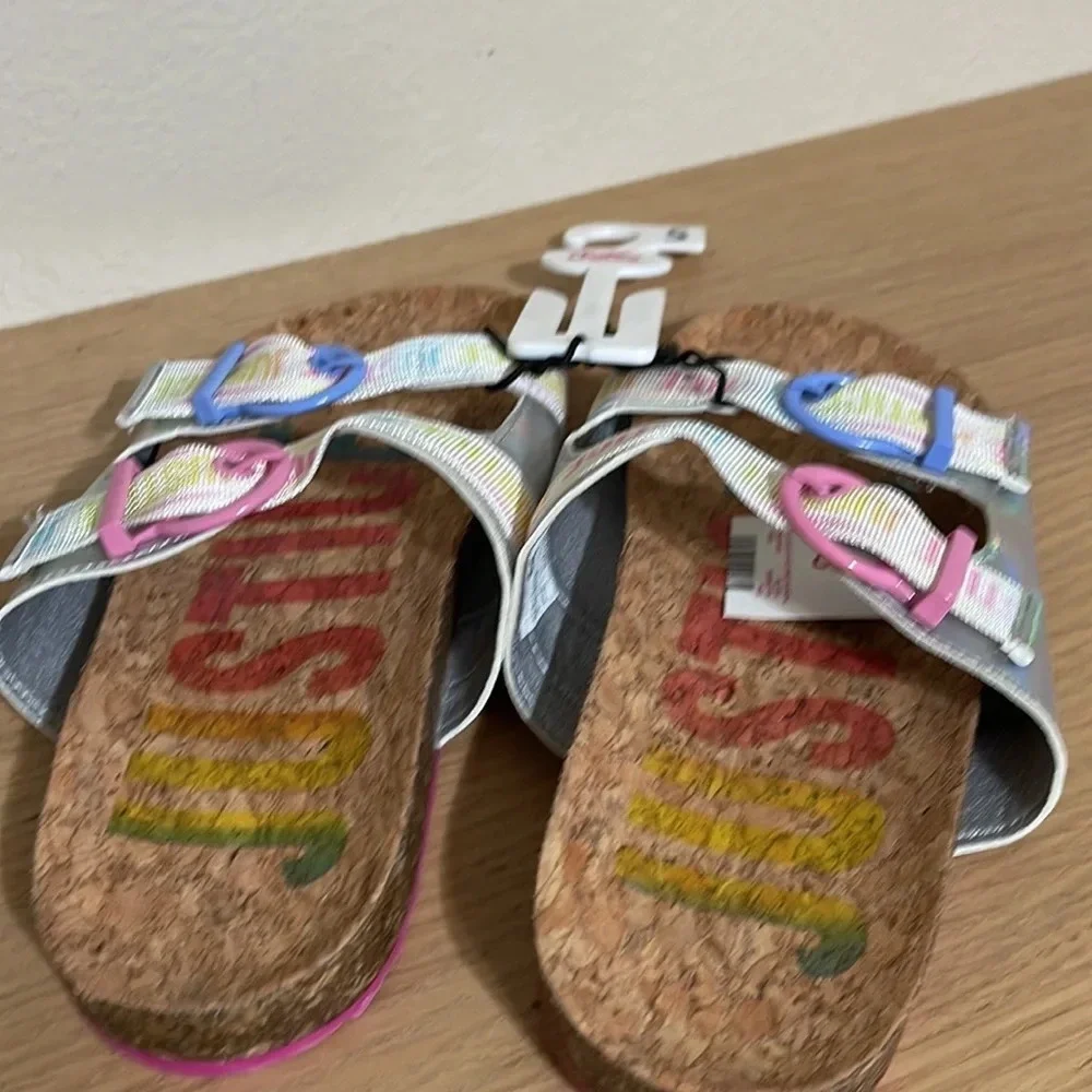 Justice Girls Size 5 Slip On Footbed Sandal Slide New Multicolor